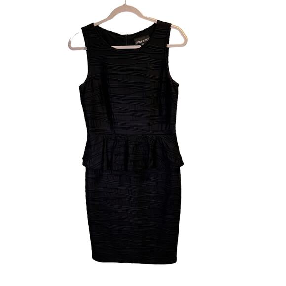 Frank Lyman Design Peplum Sheath Dress Size 10 Black Textured Striped Classic - Picture 1 of 14